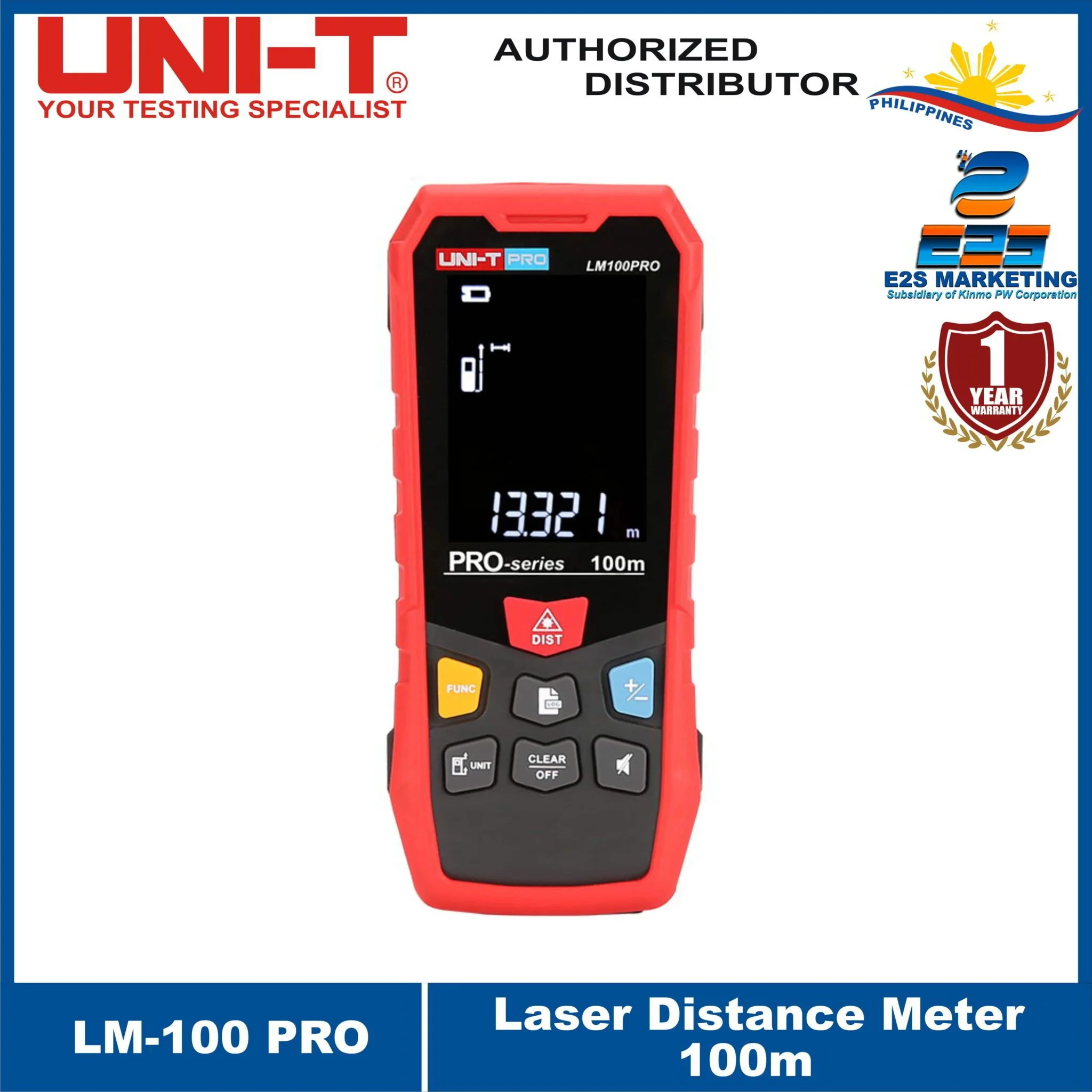UNI-T LM100 PRO Laser Distance Meter 100 Meters, 3 Selectable Measurement References LM-100 PRO