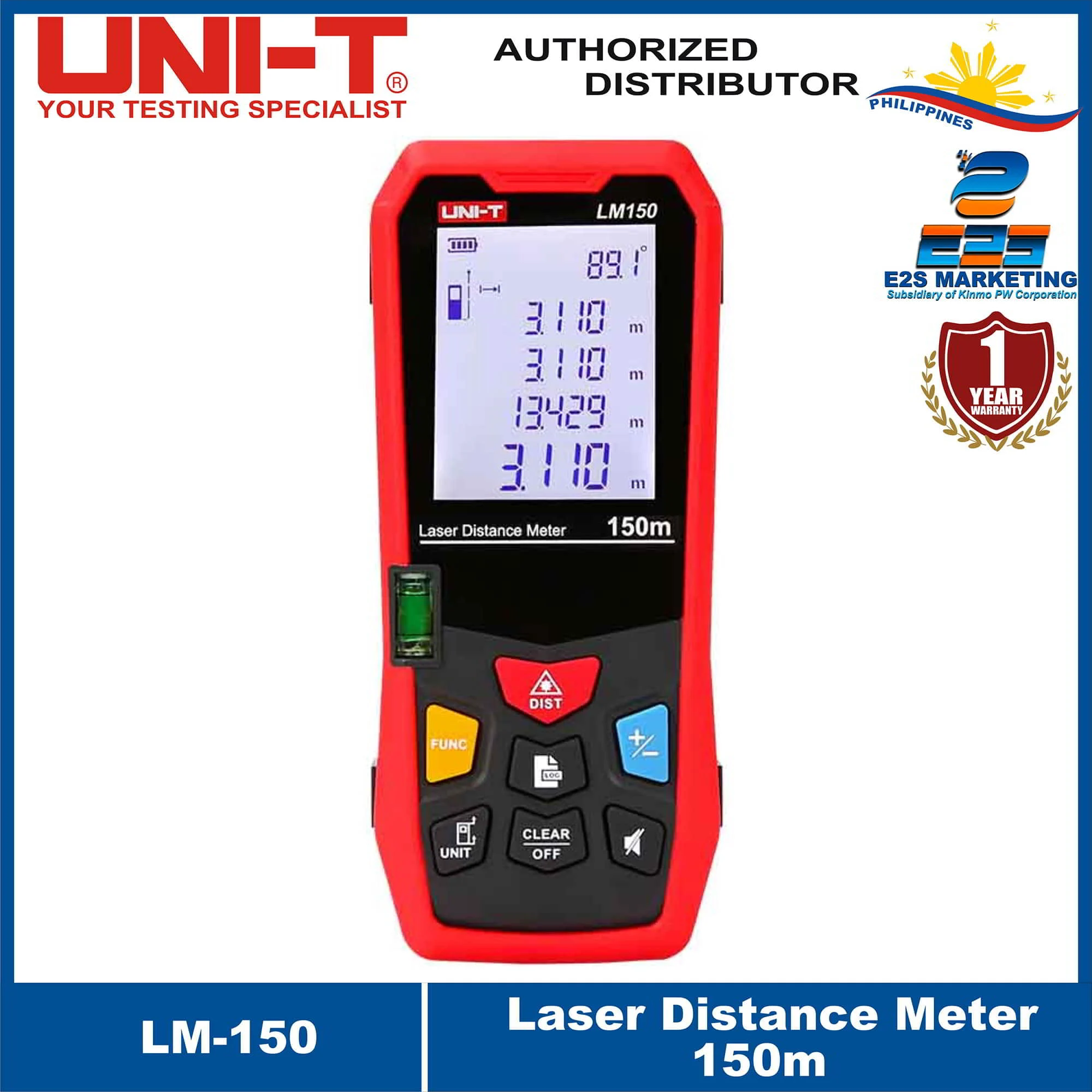 UNI-T LM150 Laser Distance Meter 150meters, Physical and Electronics Leveller LM-150