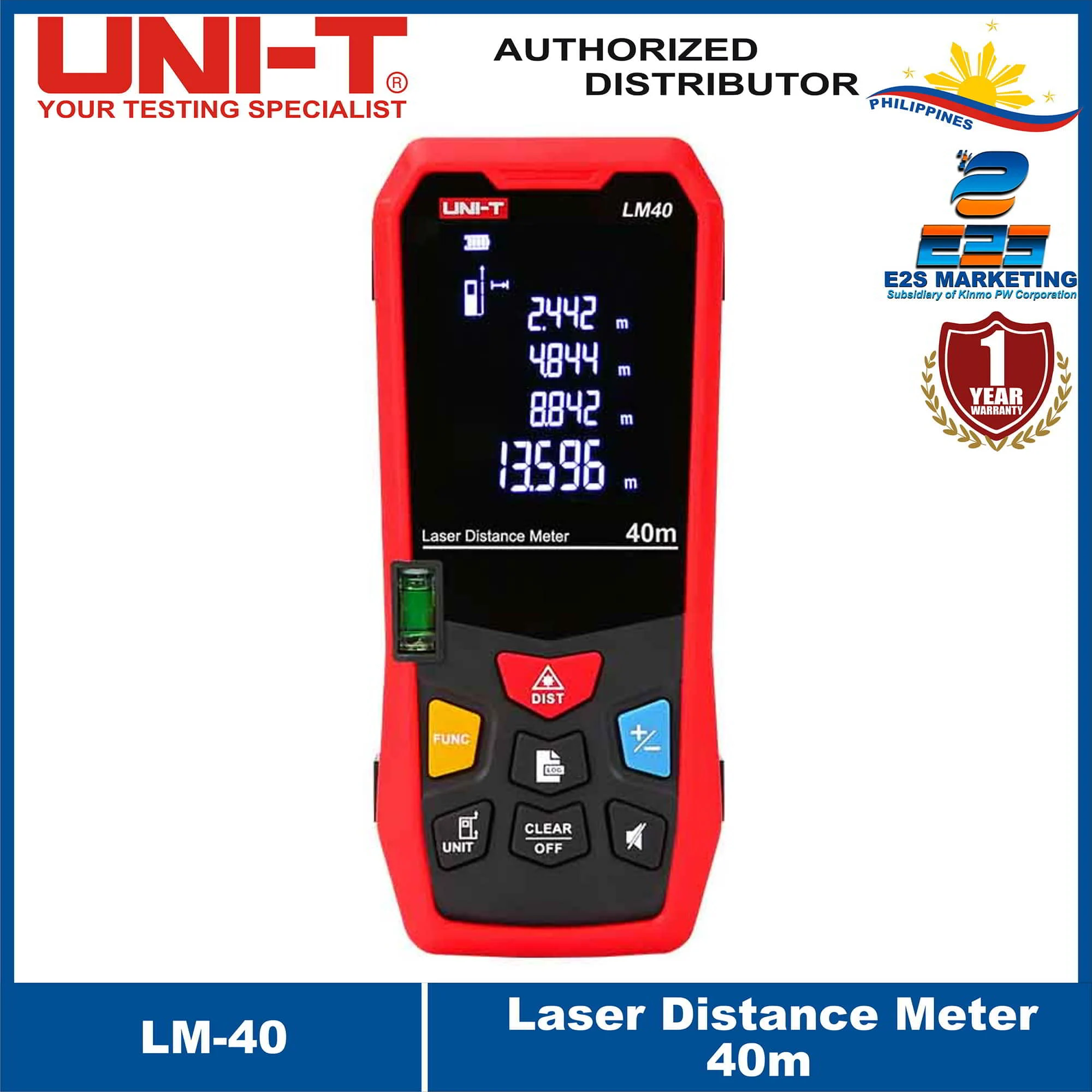 UNI-T LM40 Laser Distance Meter, Multiple functions: Max/Min/Continuous Measurement, Displacement Calculation, Data Storage, and more LM-40