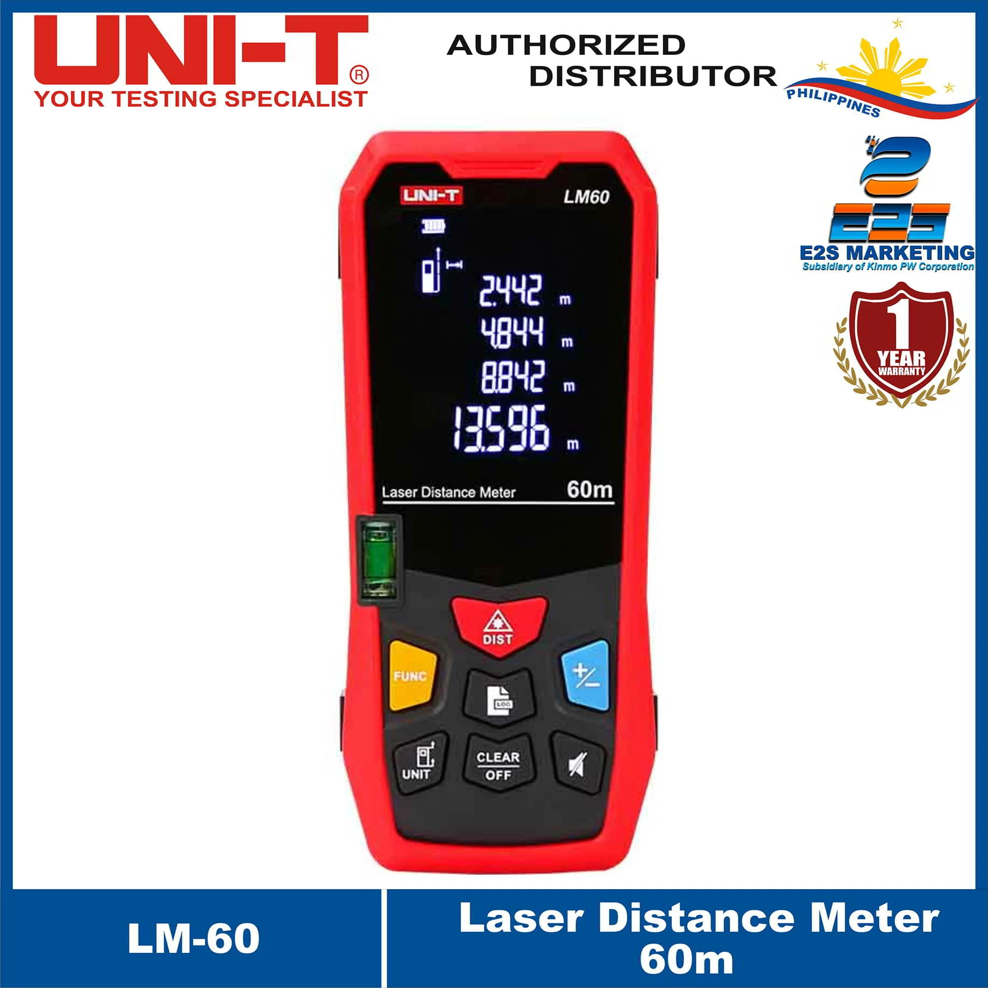UNI-T LM60 Laser Distance Meter, Quick, Auto Calculation with Real-Time Readout ,  Physical Leveller LM-60