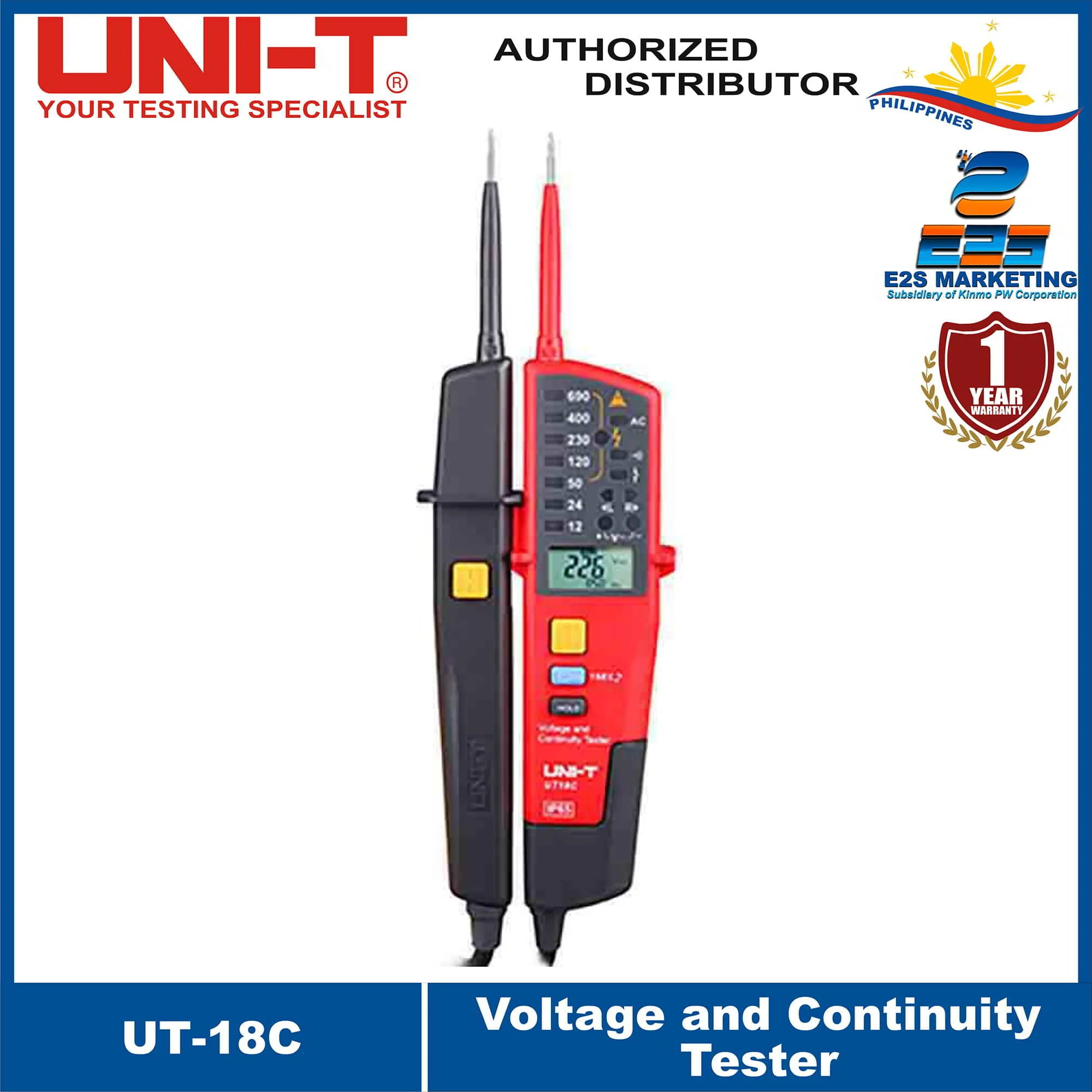 UNI-T UT18C Voltage & Continuity Tester with LCD/LED Indication Data Hold RCD Test and No Battery Detection UT-18C