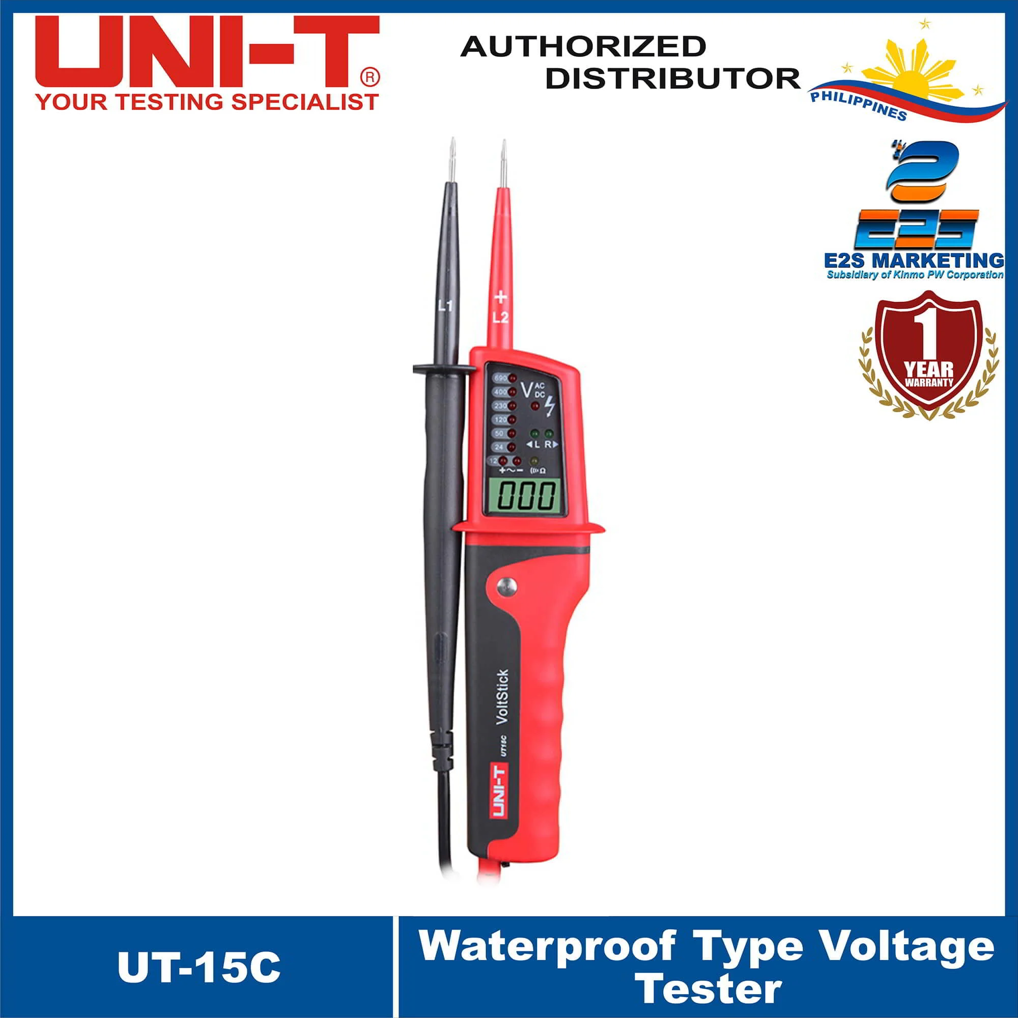 UNI-T UT15C Waterproof Type Voltage Tester Induction Test Pencil Three-phase AC Electrical Phase Electric Measuring Pen UT-15C