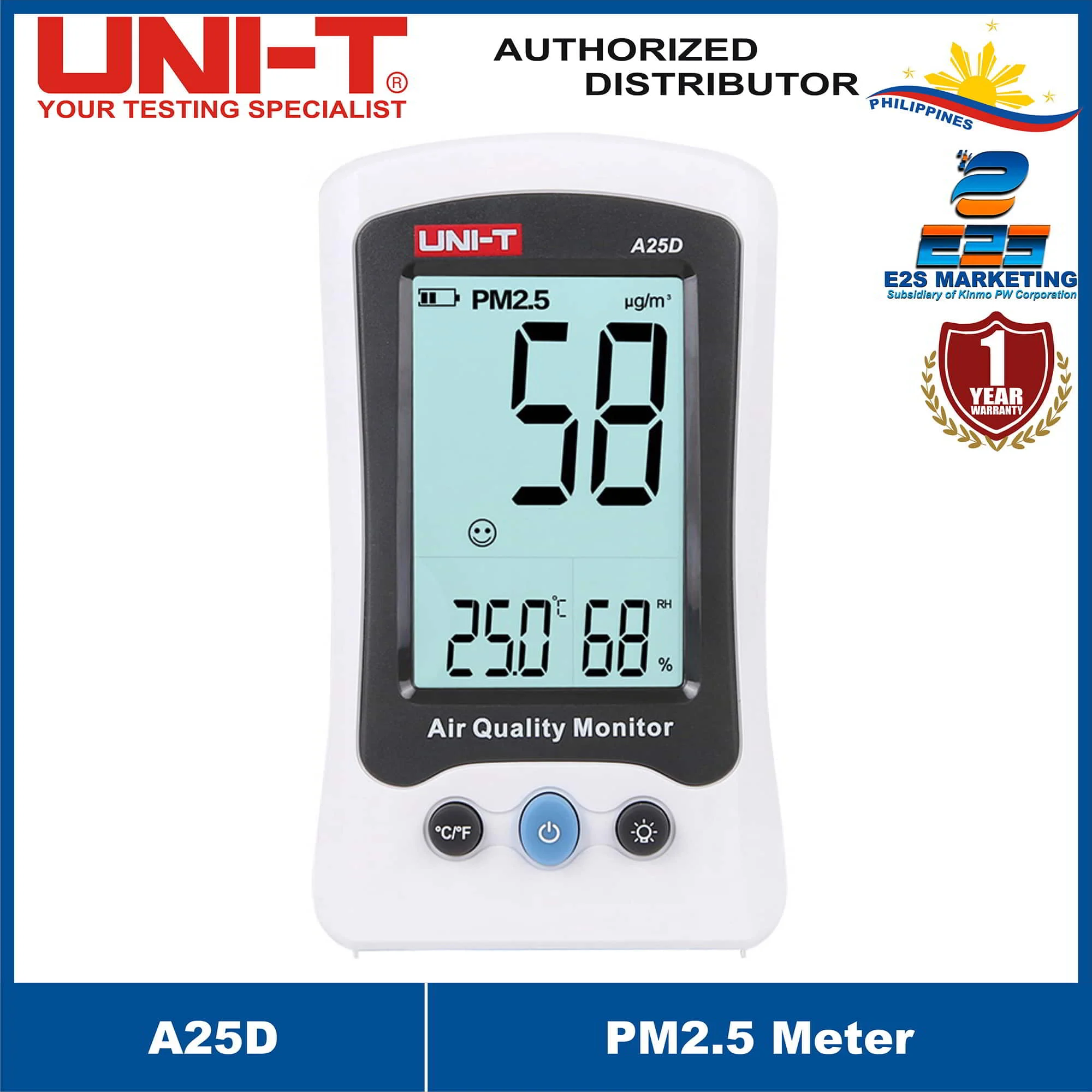 UNI-T A25D Digital Indoor Outdoor Air Quality Monitor PM 2.5 Gas Detector Analyzer Temperature Humidity Meter Tester Hygrometer A25D