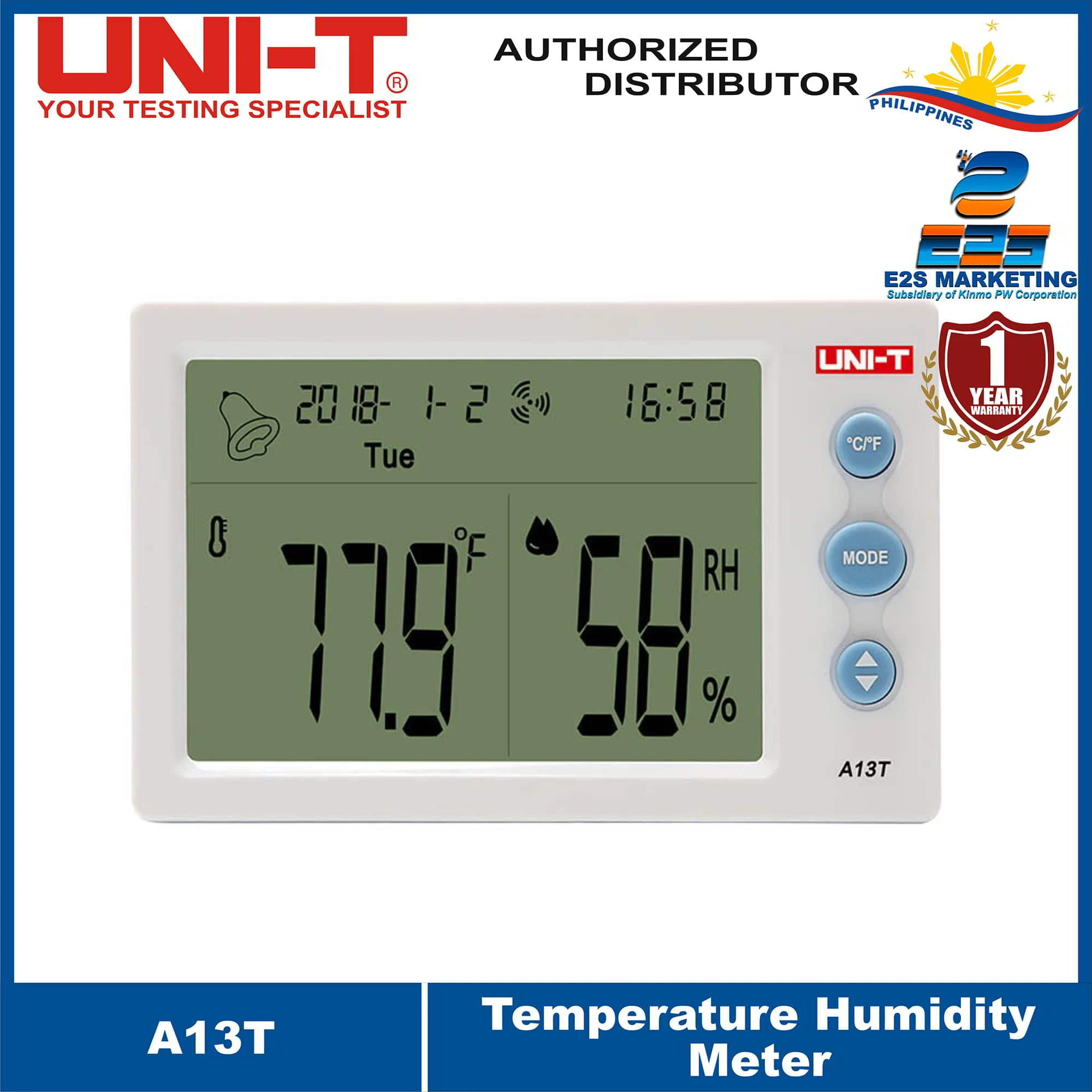 UNI-T A13T Humidity and Temperature Meter ℃/℉ selectable Display of temperature, humidity, date and time A13T