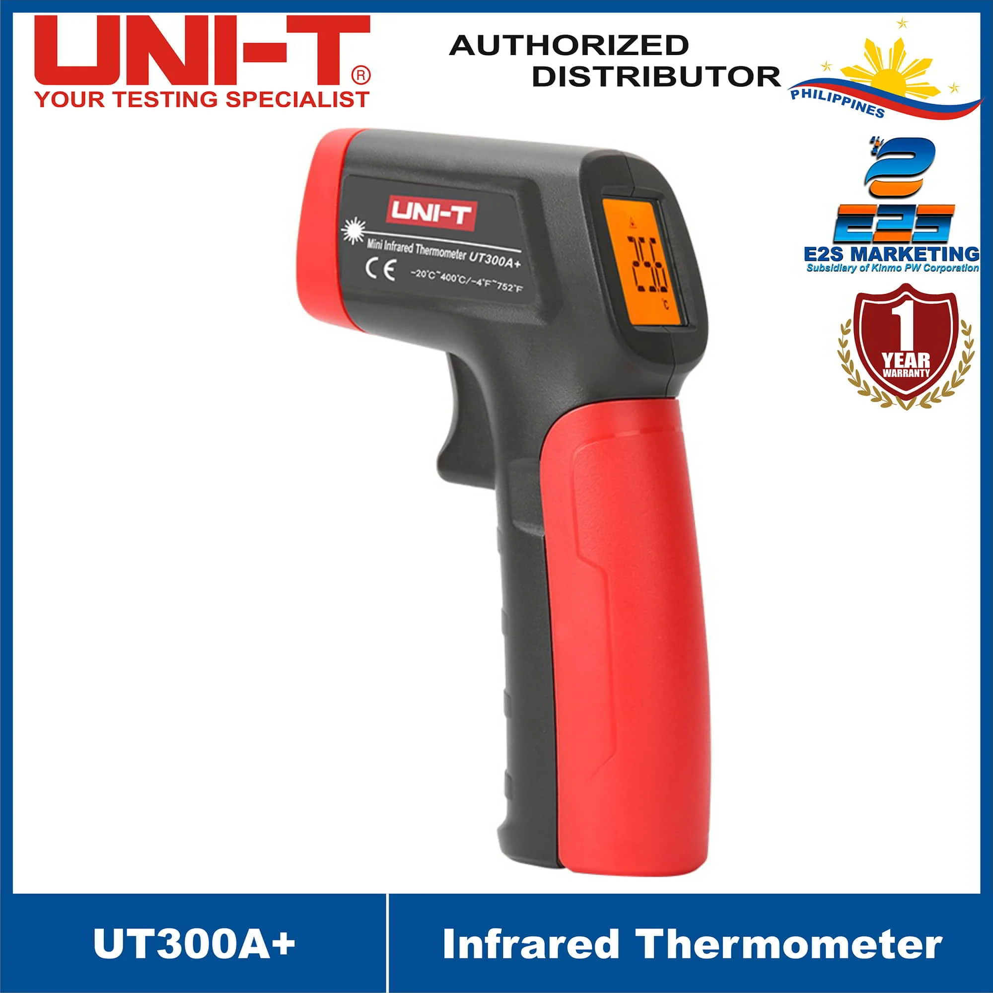 UNI-T UT300A+ Industrial Infrared Thermometer Simple one button operation 10:1 D:S ratio Data hold Backlight Temperature range: -20℃～400℃ UT-300A+