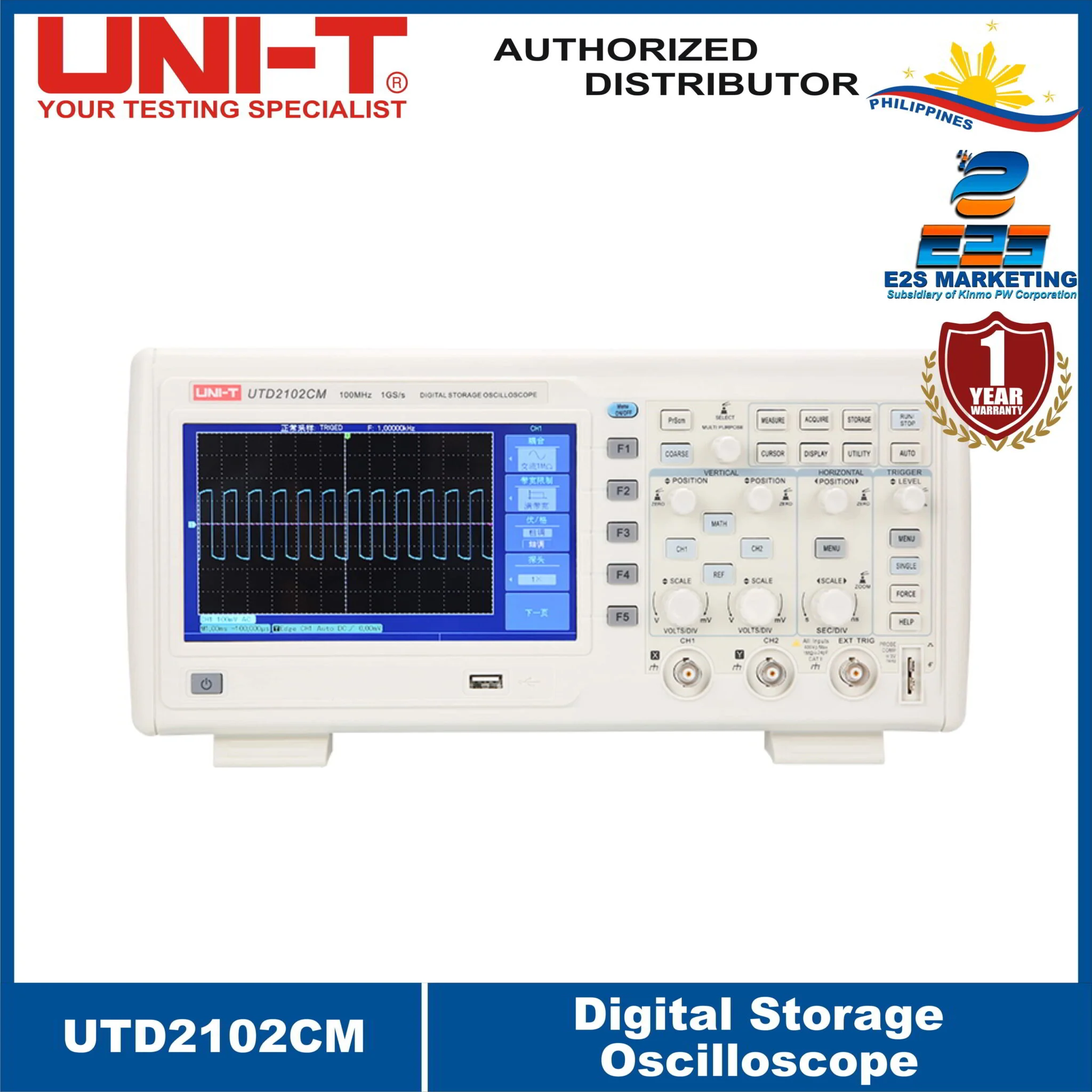 UNI-T UTD2102CM Digital Storage Oscilloscope Power 100~240VAC, 50/60Hz UTD-2102CM