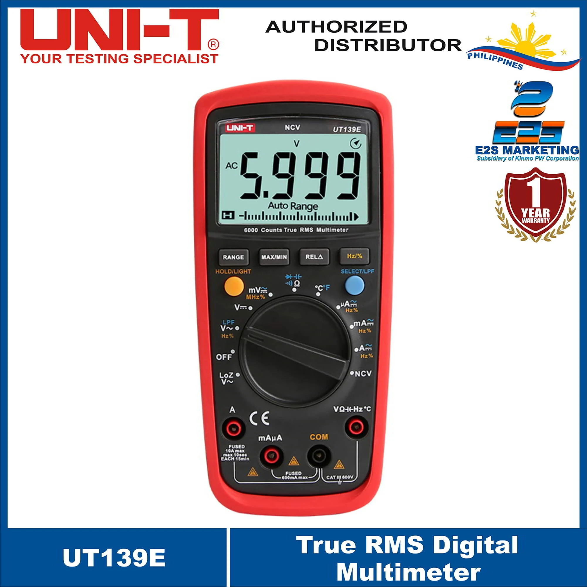 UNI-T UT139E True RMS Digital Multi-meter AC/DC: 600V 10A,  Auto/Manual Ranges Selectable UT-139E