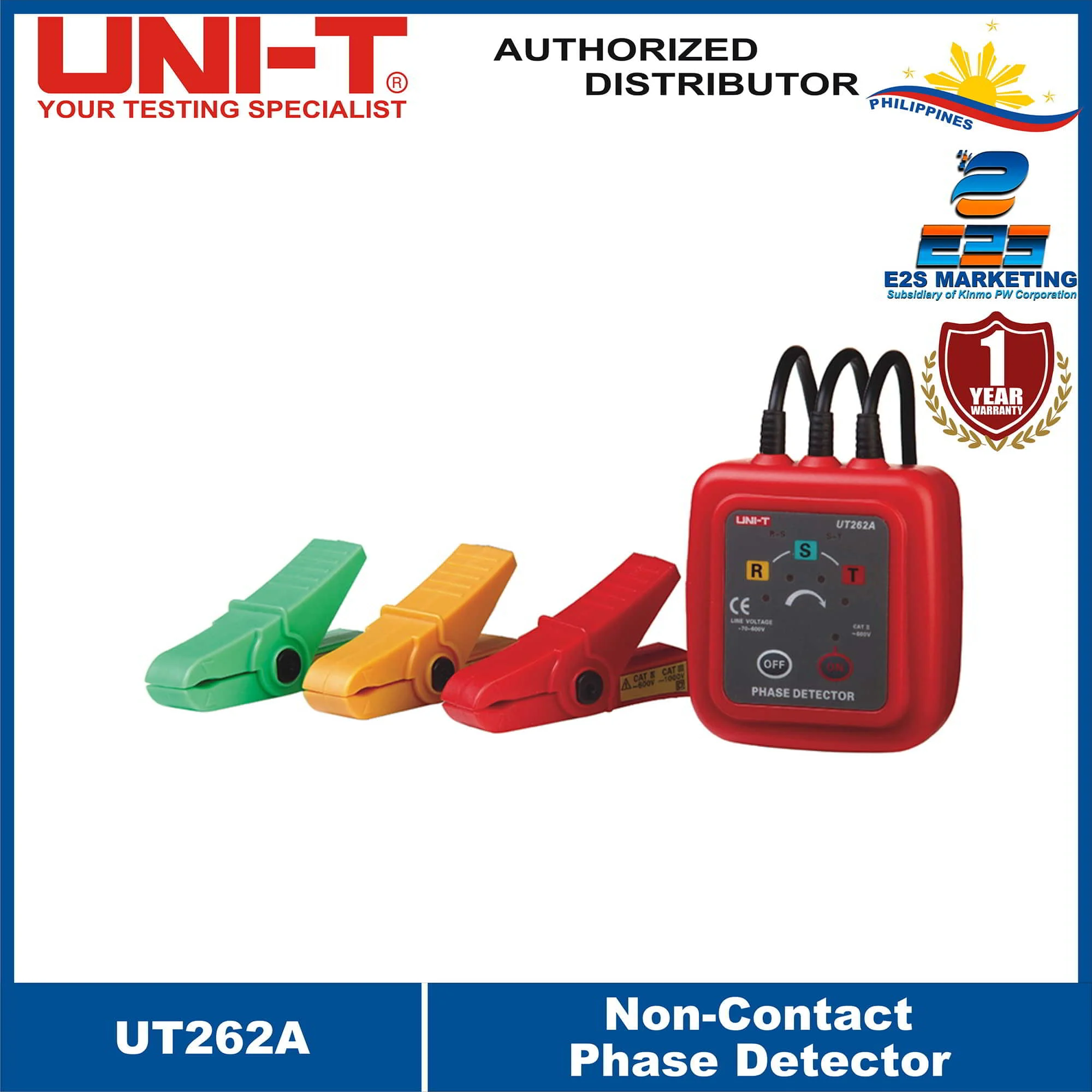 UNI-T UT262A Non-Contact Phase Detector ; Phase sequence/ Missing phase detection/ Live power detection/ Circuit break detection/ Voltage Detection/ UT-262A (Red)