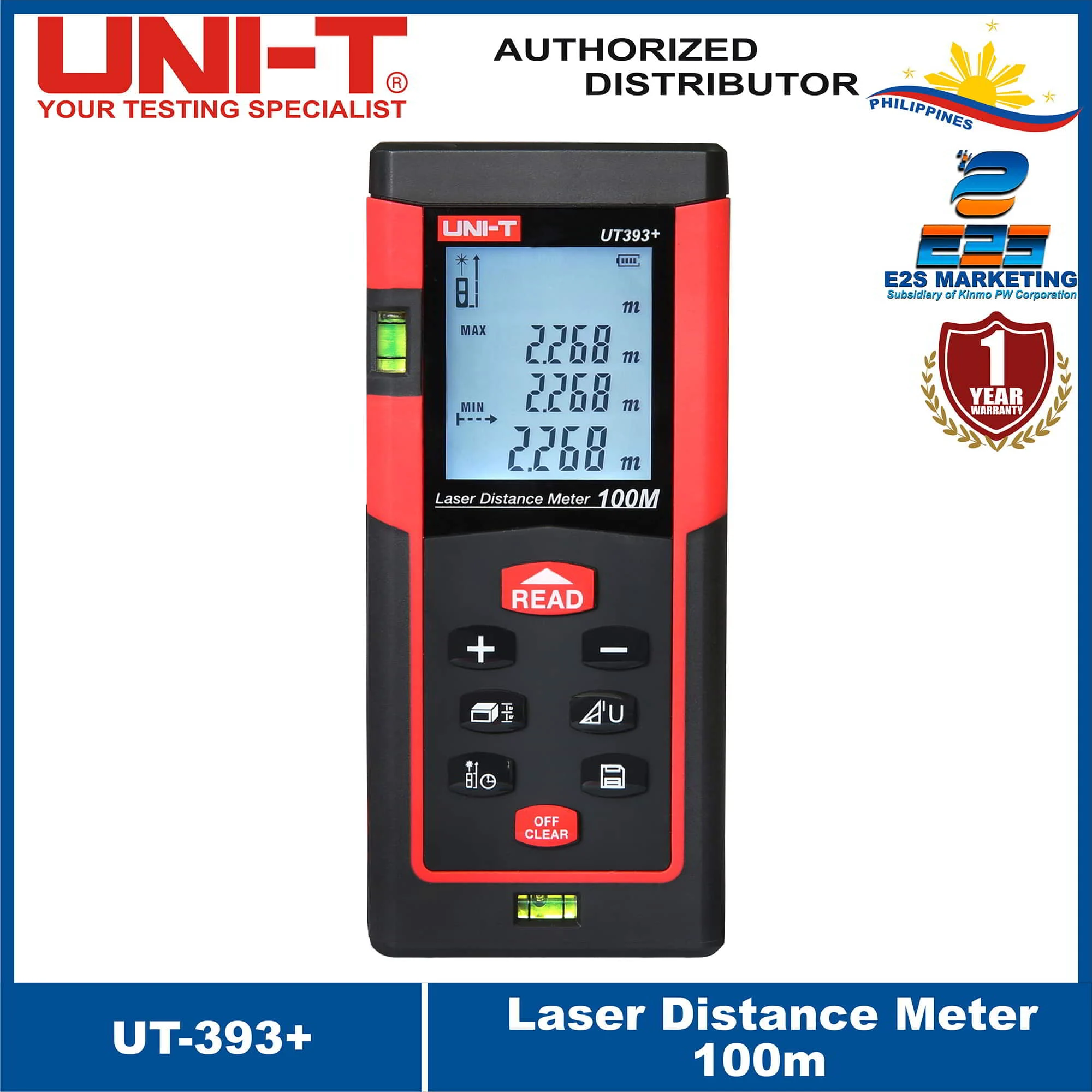UNI-T Laser Distance Meter UT393+ 100m Laser Distance Tester Handheld Digital Range Finder Rangefinder Measure Distance Area Volume UT-393+